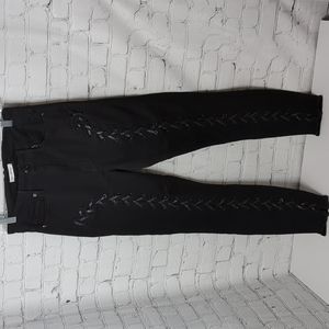 Good American Black Skinny Jeans with Lace-Up Detail